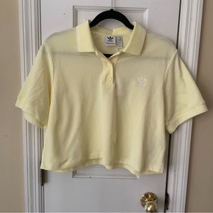NWT Adidas Tennis Luxe Embroidered Trefoil Logo Cropped Polo in Yellow